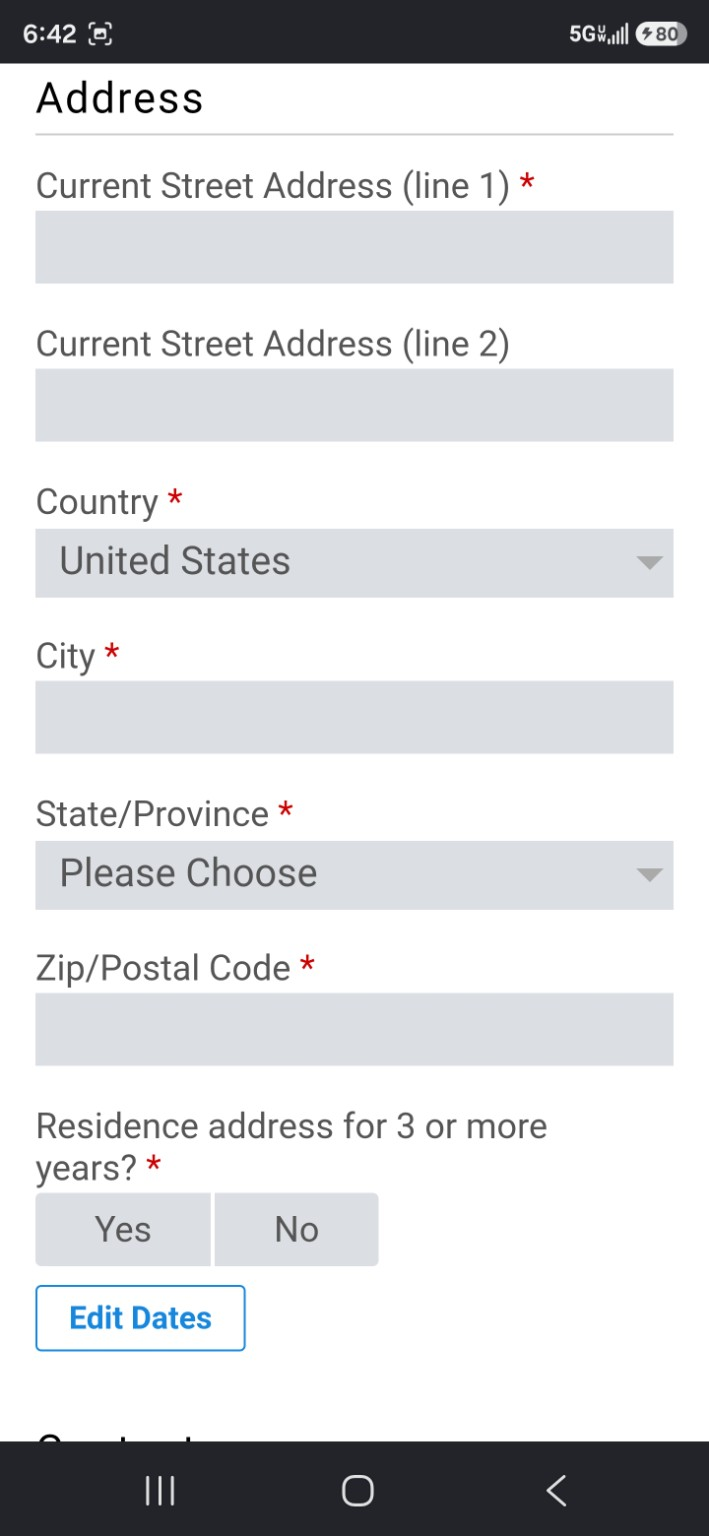 Landstar application address history screen